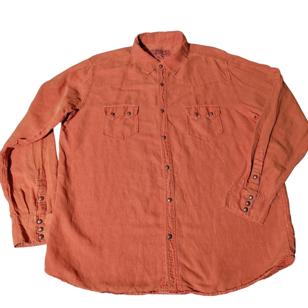 Ryan Michael Mens XXL Western Snap Shirt Silk Linen Cotton Orange
